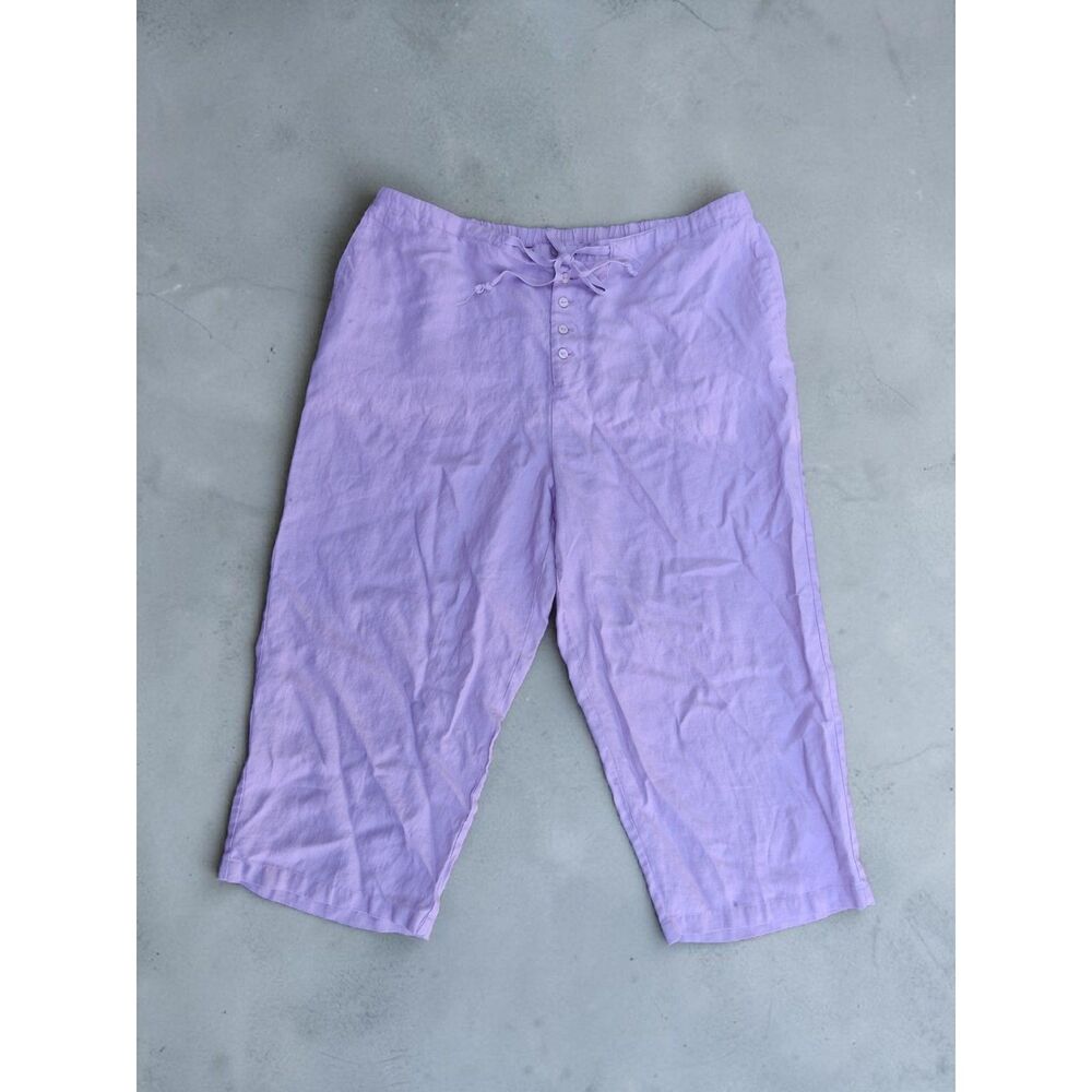 Chadwicks Plus Size 20W 100% Linen Lavender Purple Drawstring Crop Pants